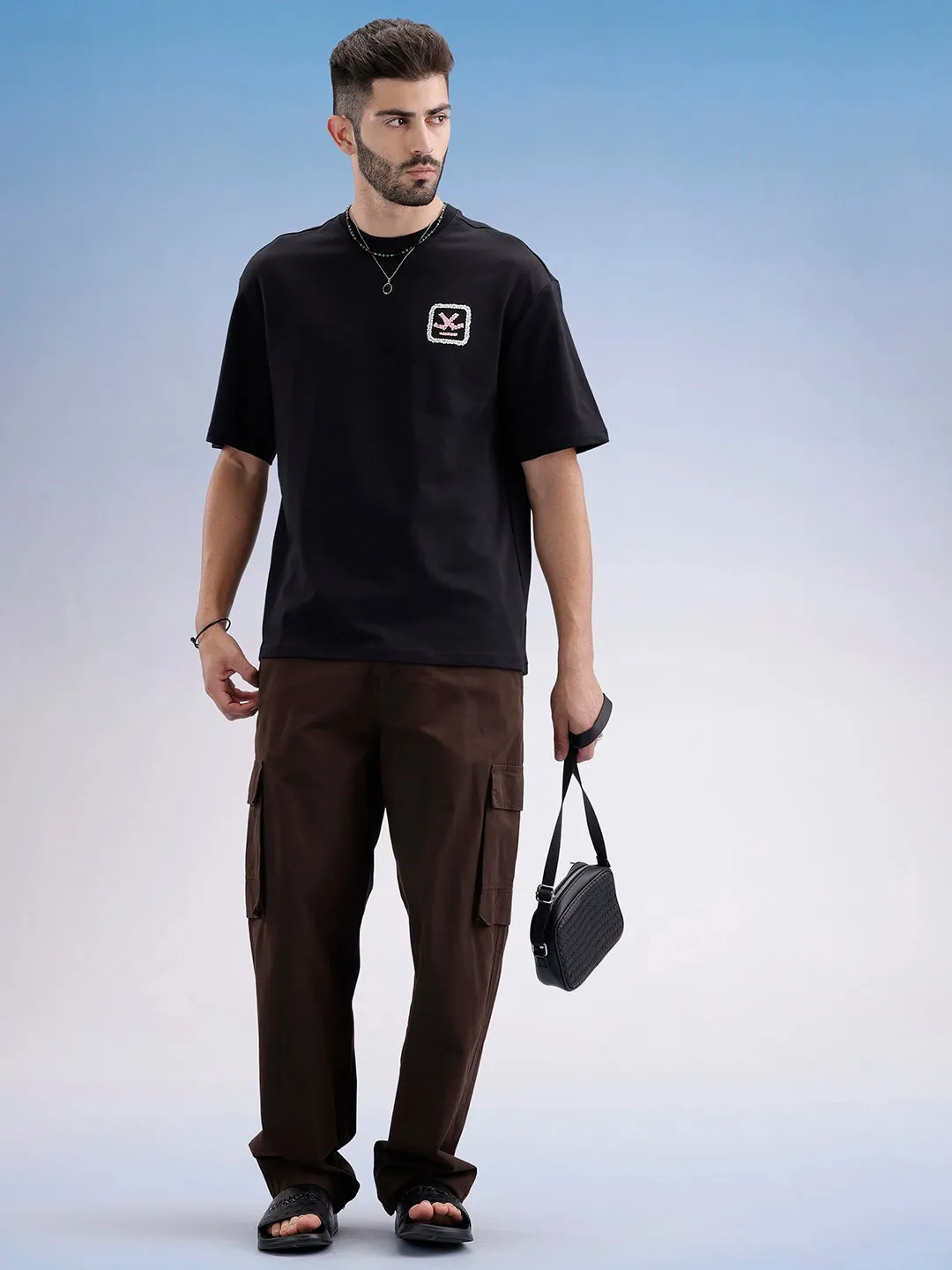 Oversized Fit Puffer Back Printed T-Shirt | Black sold by Wrogn product image thumbnail 2