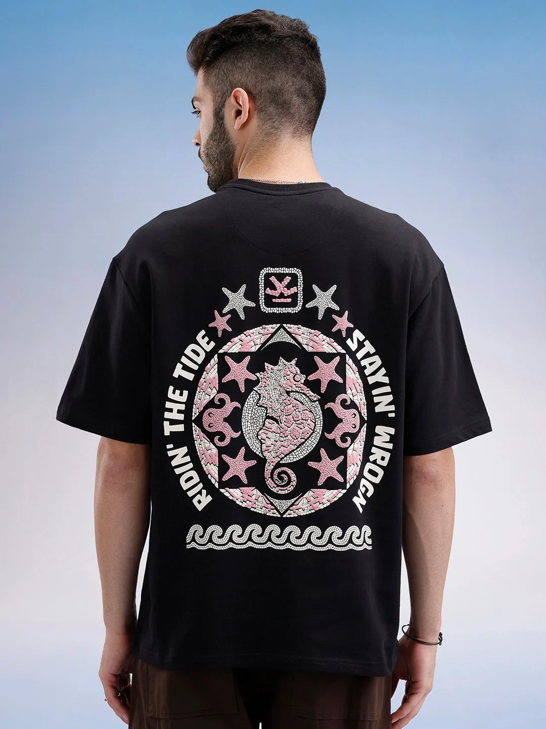 Oversized Fit Puffer Back Printed T-Shirt | Black sold by Wrogn product image thumbnail 3