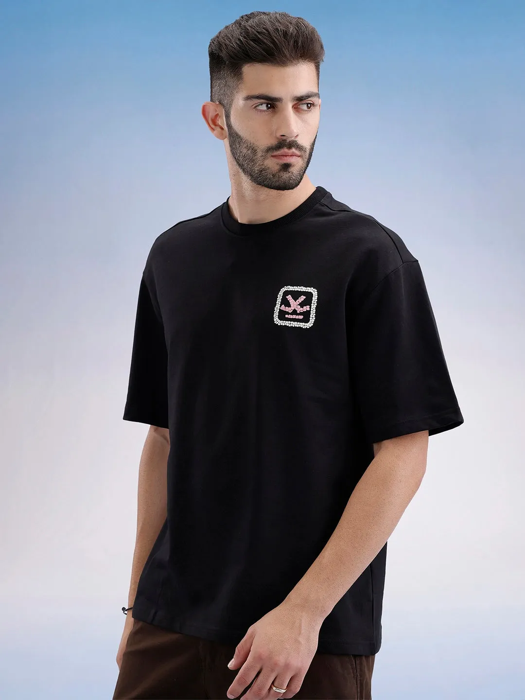 Oversized Fit Puffer Back Printed T-Shirt | Black sold by Wrogn product image thumbnail 4