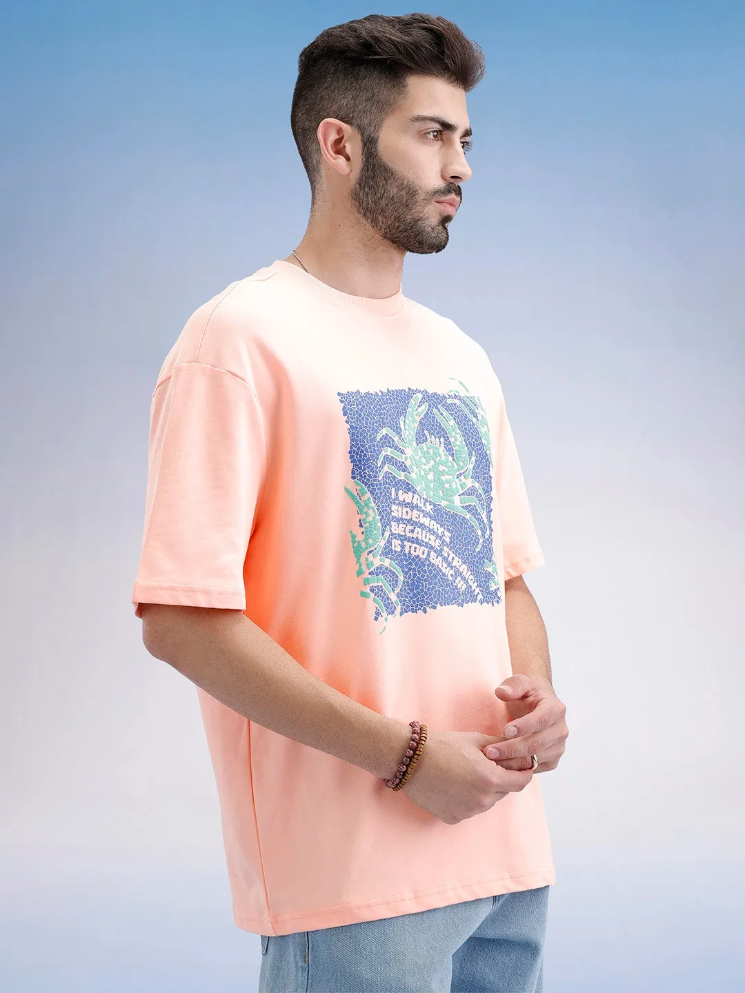 Oversized Fit Puffer Printed T-Shirt | Peach sold by Wrogn product image thumbnail 4