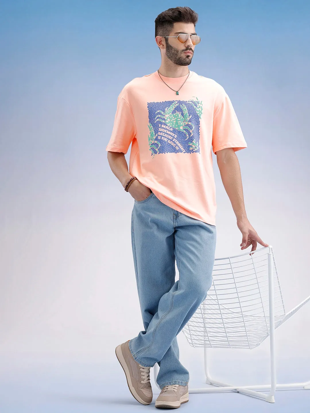 Oversized Fit Puffer Printed T-Shirt | Peach sold by Wrogn product image thumbnail 2