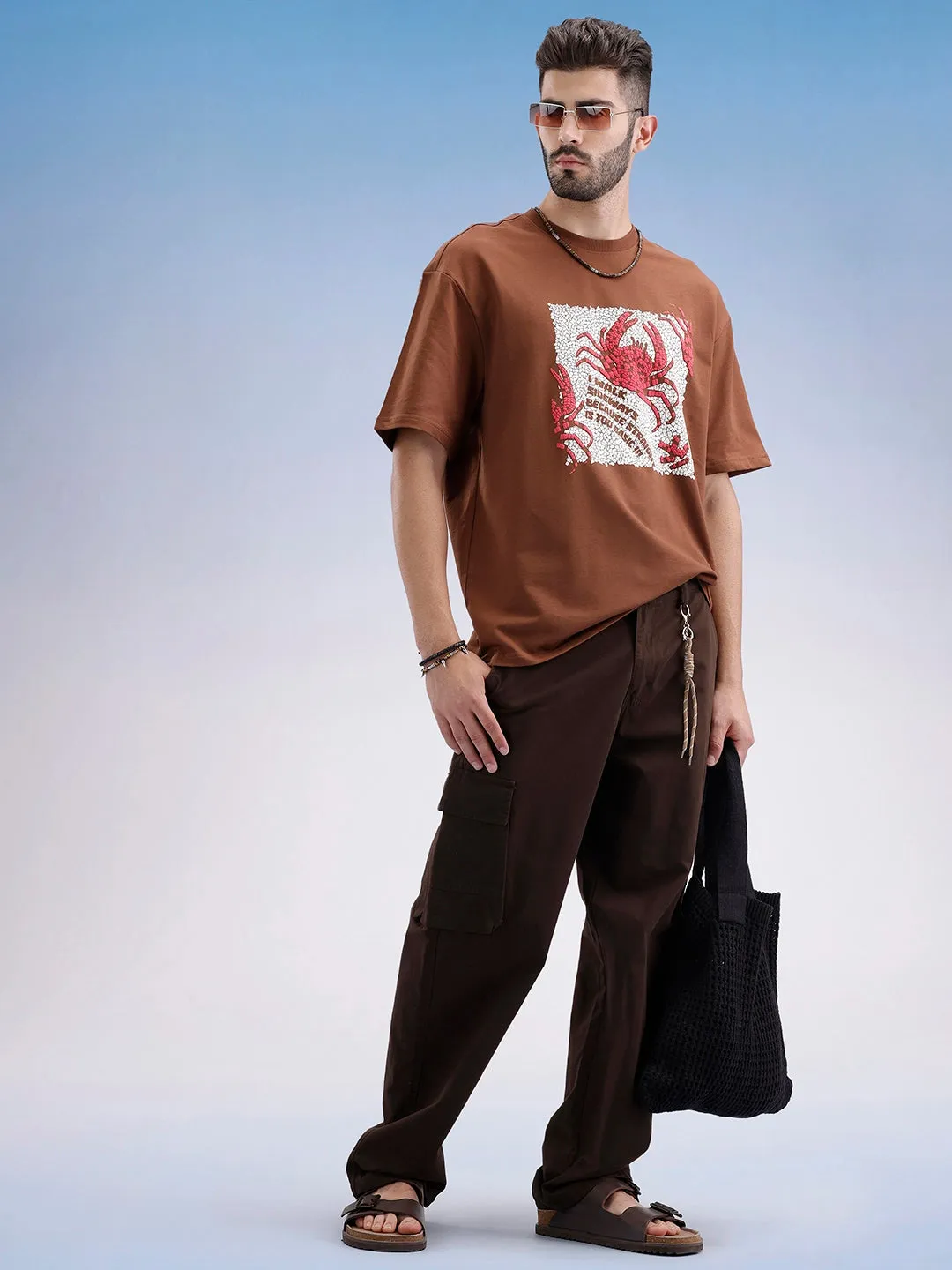 Oversized Fit Puffer Printed T-Shirt | Brown sold by Wrogn product image thumbnail 2