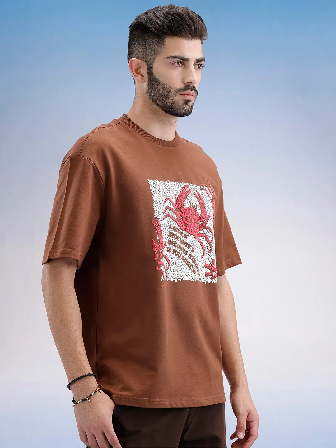 Oversized Fit Puffer Printed T-Shirt | Brown sold by Wrogn product image thumbnail 4