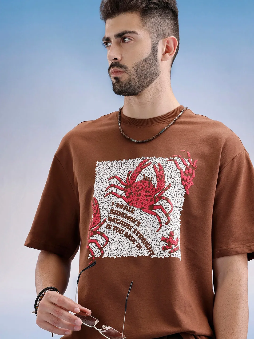 Oversized Fit Puffer Printed T-Shirt | Brown sold by Wrogn