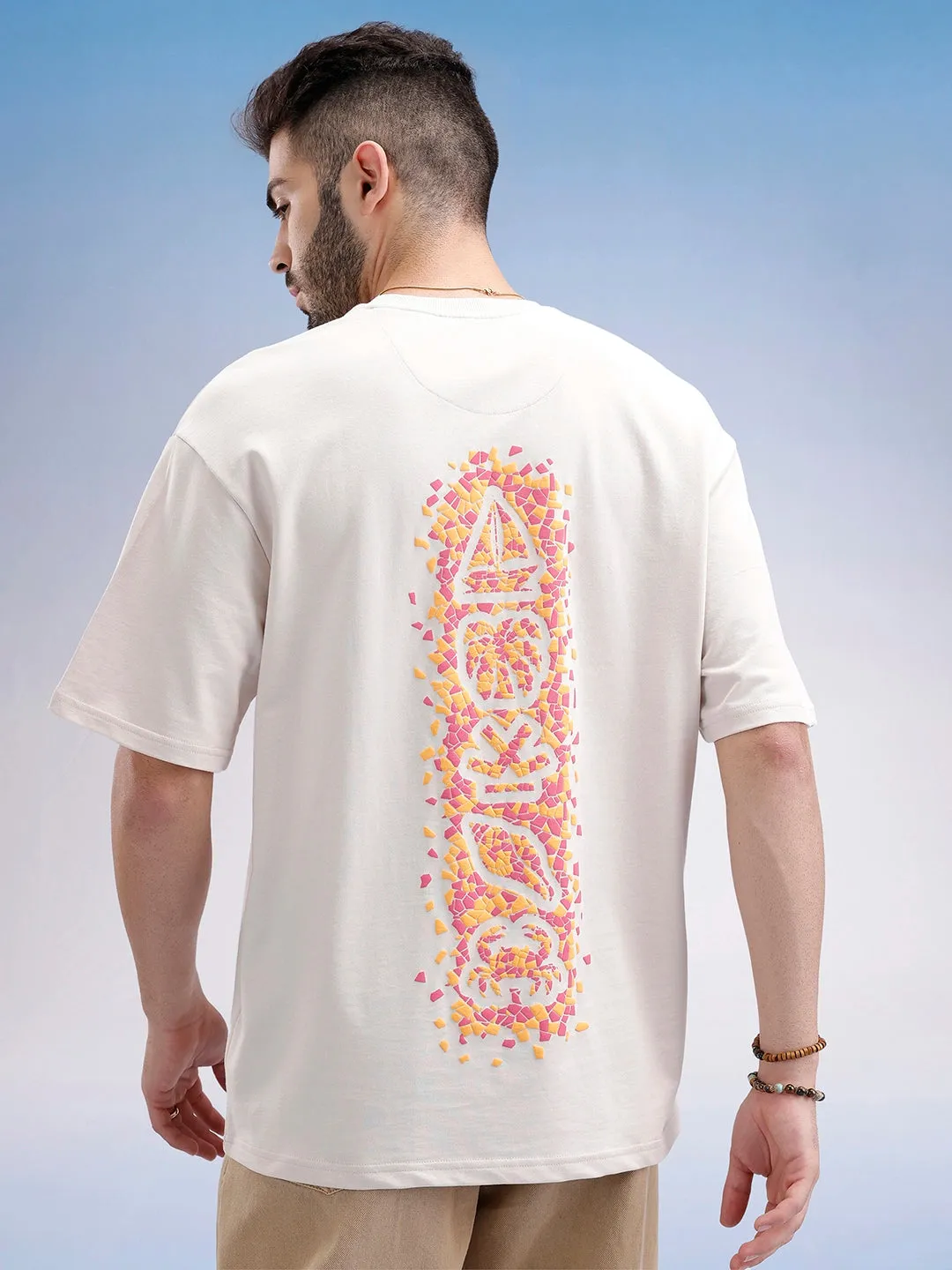 Oversized Fit Puffer Printed T-Shirt | Beige sold by Wrogn product image thumbnail 3