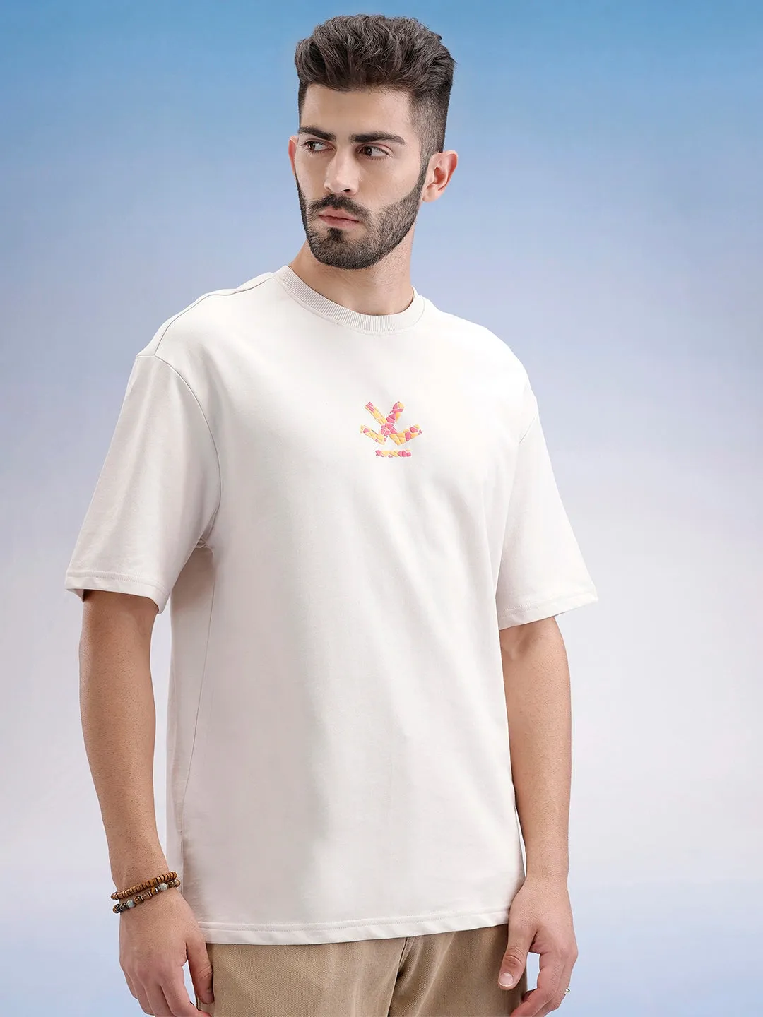Oversized Fit Puffer Printed T-Shirt | Beige sold by Wrogn product image thumbnail 4