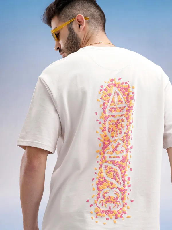 Oversized Fit Puffer Printed T-Shirt | Beige sold by Wrogn
