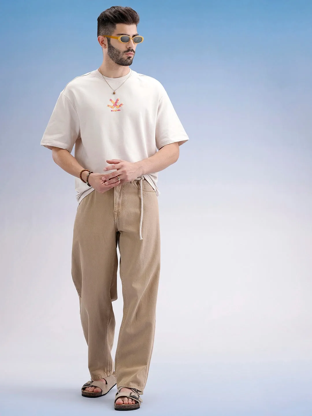 Oversized Fit Puffer Printed T-Shirt | Beige sold by Wrogn product image thumbnail 2