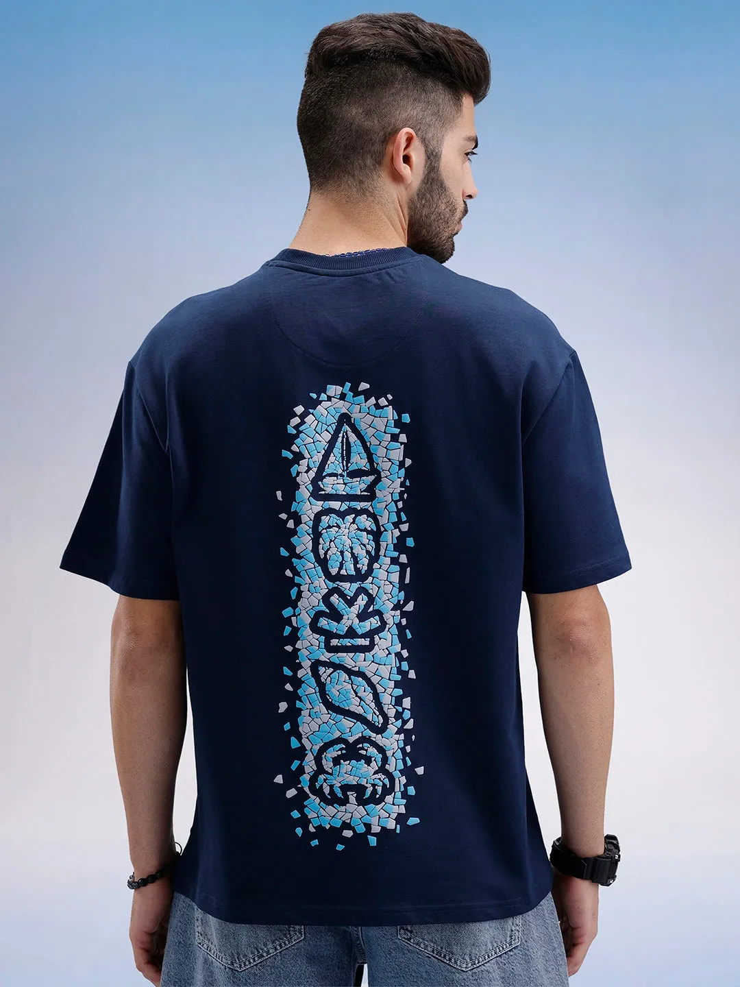 Oversized Fit Puffer Back Printed T-Shirt | Navy Blue sold by Wrogn product image thumbnail 3