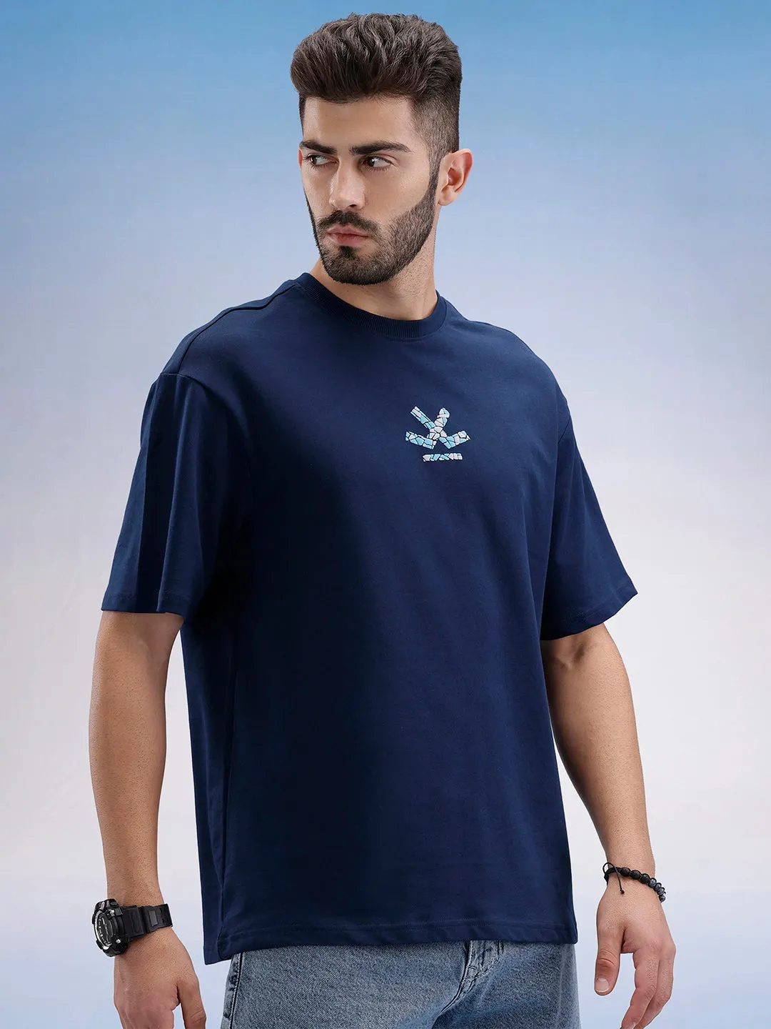 Oversized Fit Puffer Back Printed T-Shirt | Navy Blue sold by Wrogn product image thumbnail 4