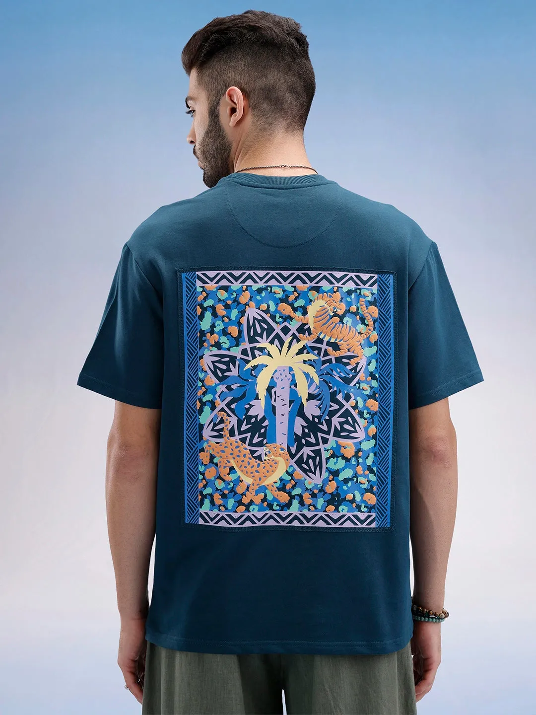 Oversized Fit Puffer Back Printed T-Shirt | Teal sold by Wrogn product image thumbnail 3