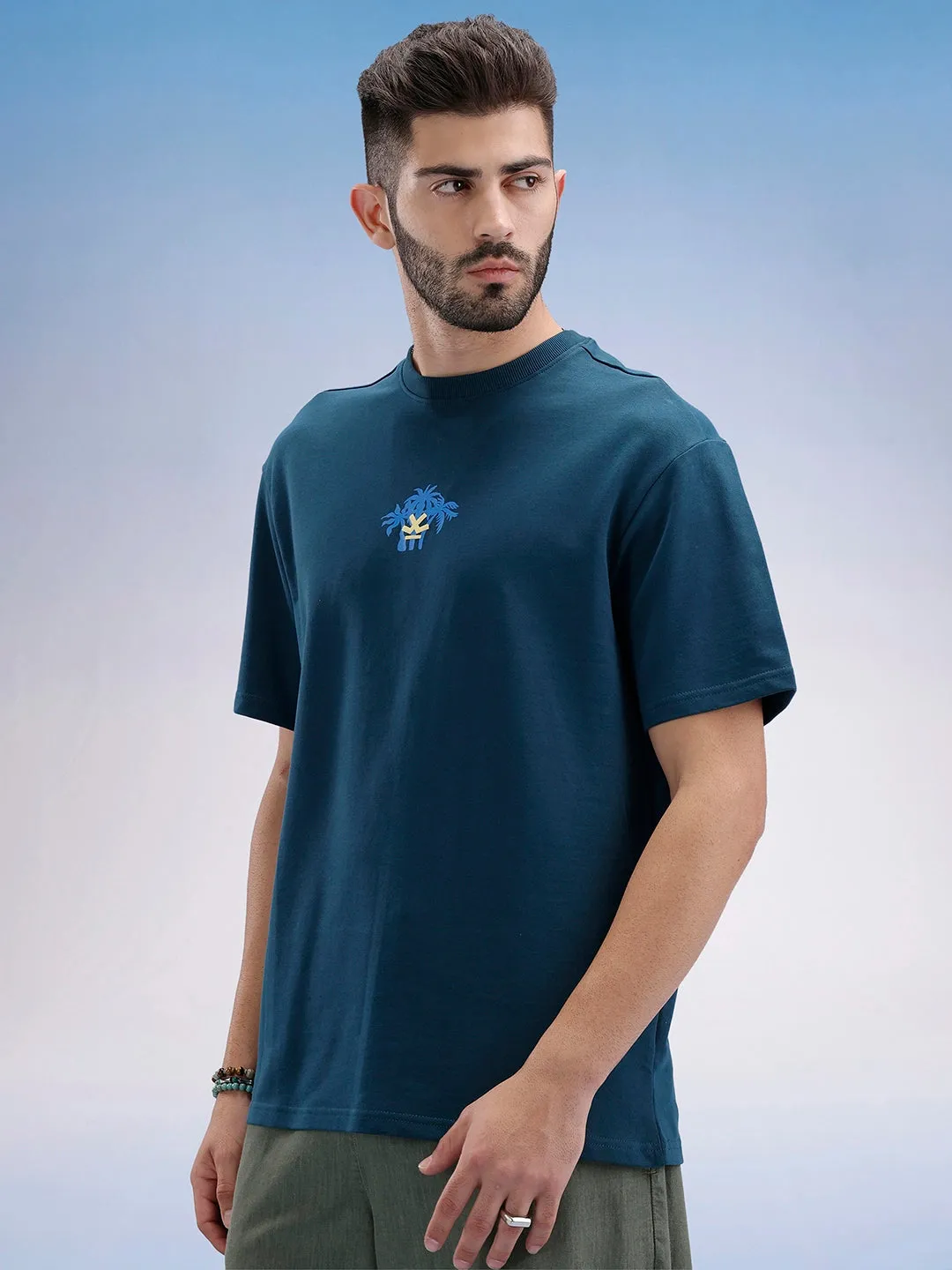 Oversized Fit Puffer Back Printed T-Shirt | Teal sold by Wrogn product image thumbnail 4