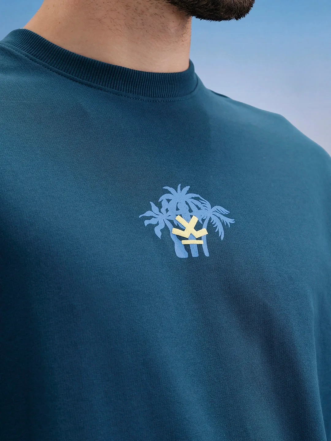 Oversized Fit Puffer Back Printed T-Shirt | Teal sold by Wrogn product image thumbnail 5