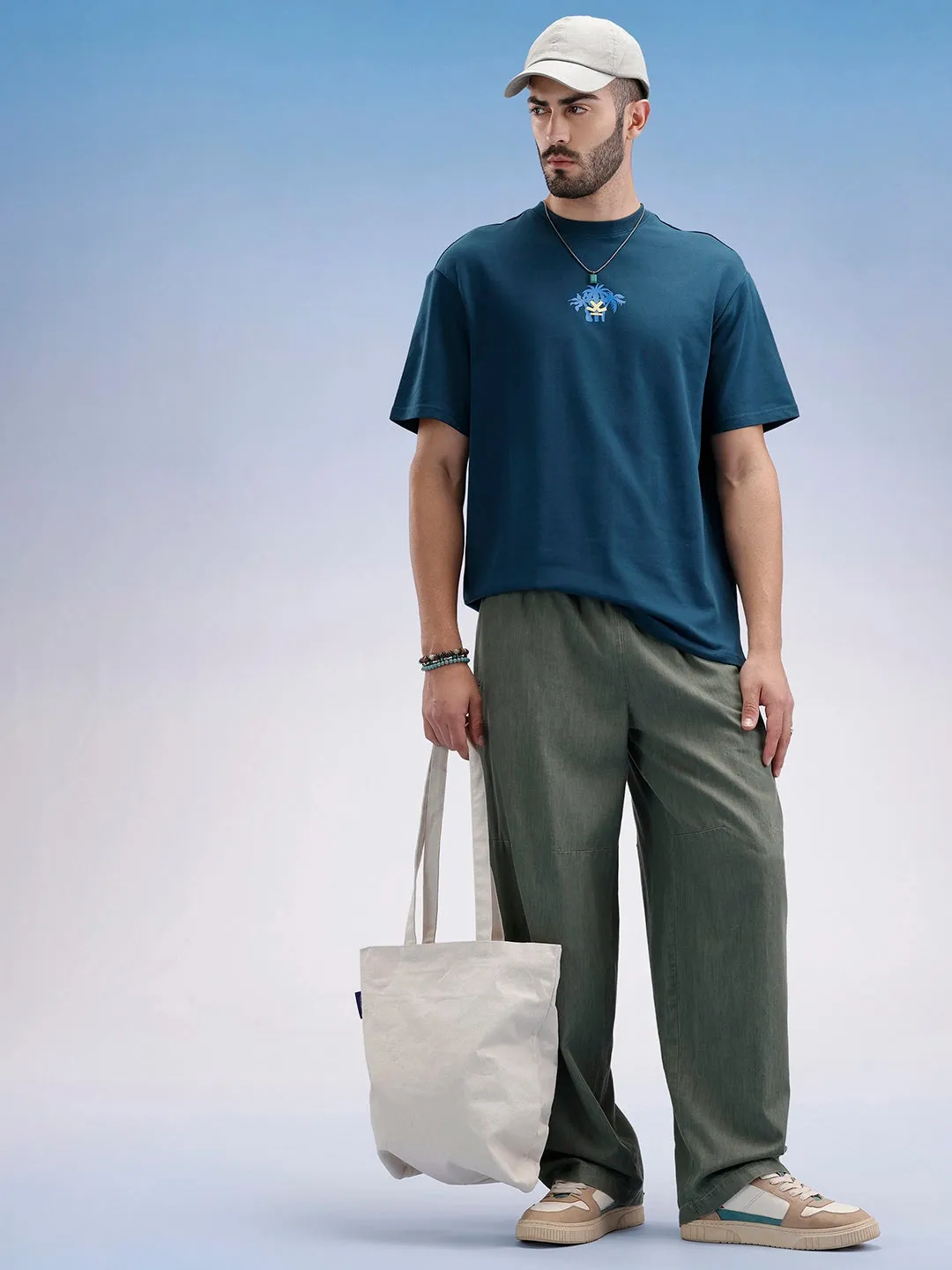 Oversized Fit Puffer Back Printed T-Shirt | Teal sold by Wrogn product image thumbnail 2