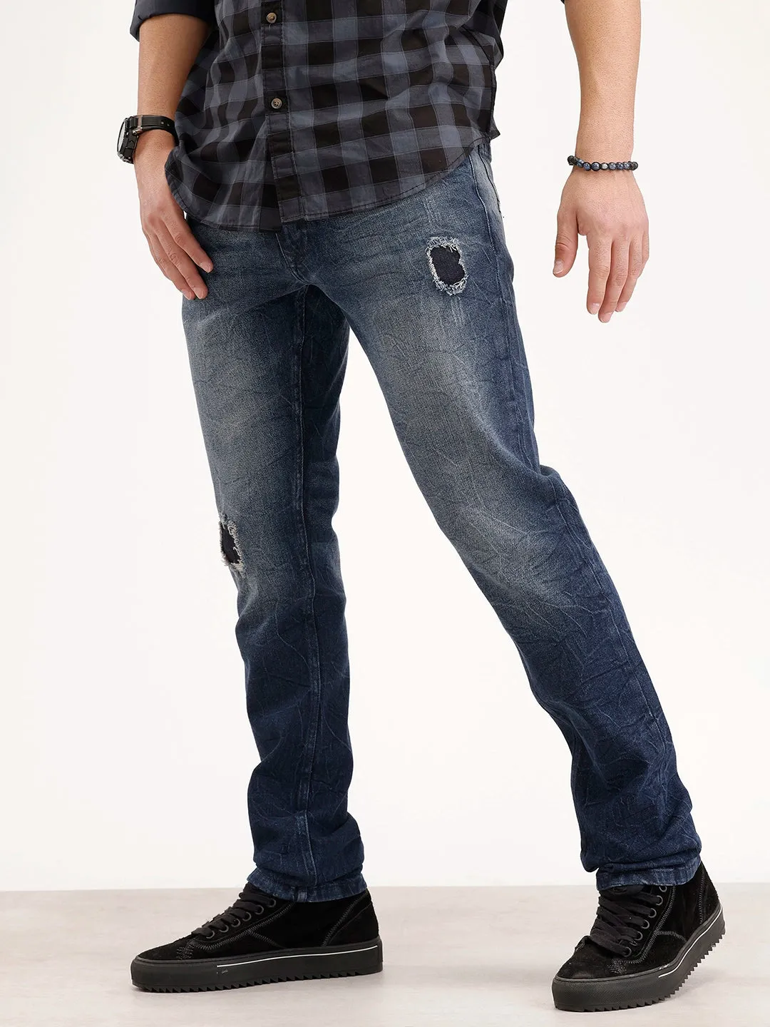 Slim Fit Distressed Denim Jeans | Blue sold by Wrogn product image thumbnail 4