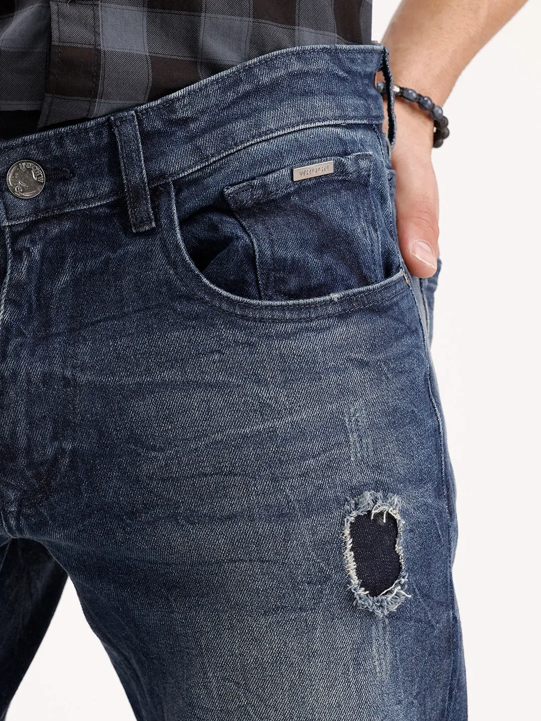 Slim Fit Distressed Denim Jeans | Blue sold by Wrogn product image thumbnail 5