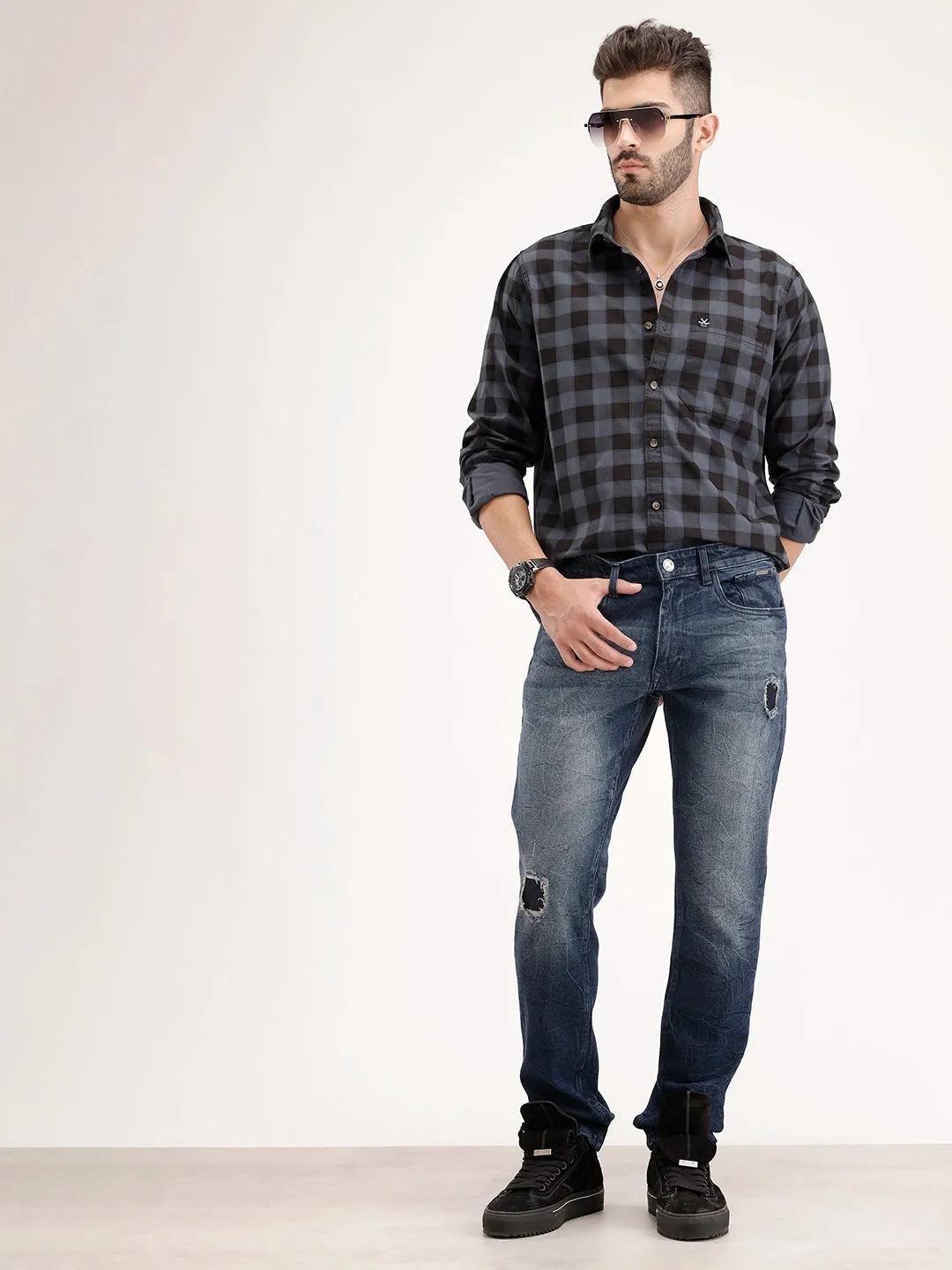 Slim Fit Distressed Denim Jeans | Blue sold by Wrogn product image thumbnail 2