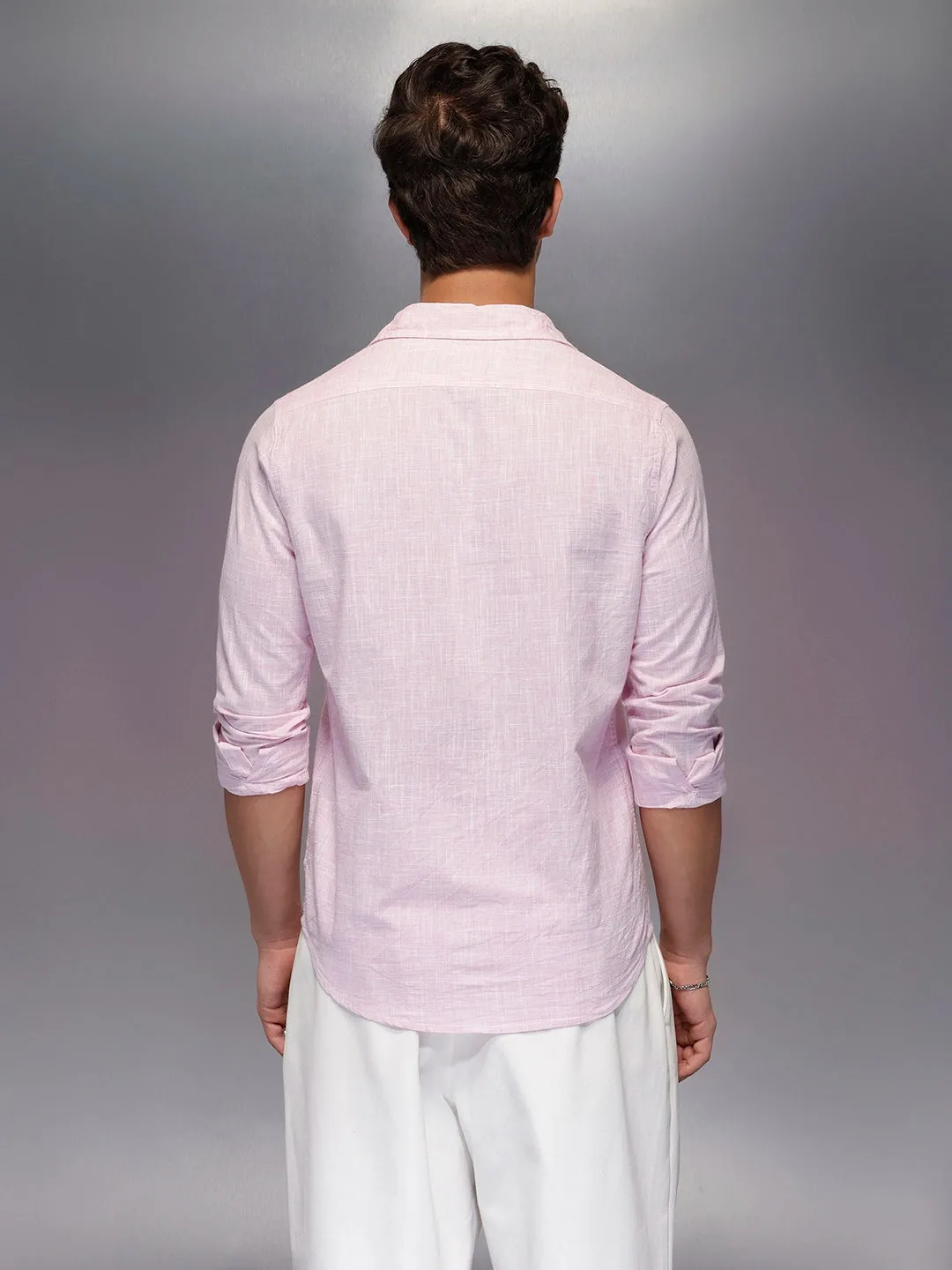 Solid Linen Blend Shirt | Pink sold by Wrogn product image thumbnail 3