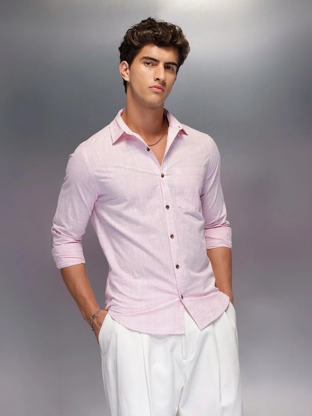 Solid Linen Blend Shirt | Pink sold by Wrogn product image thumbnail 4