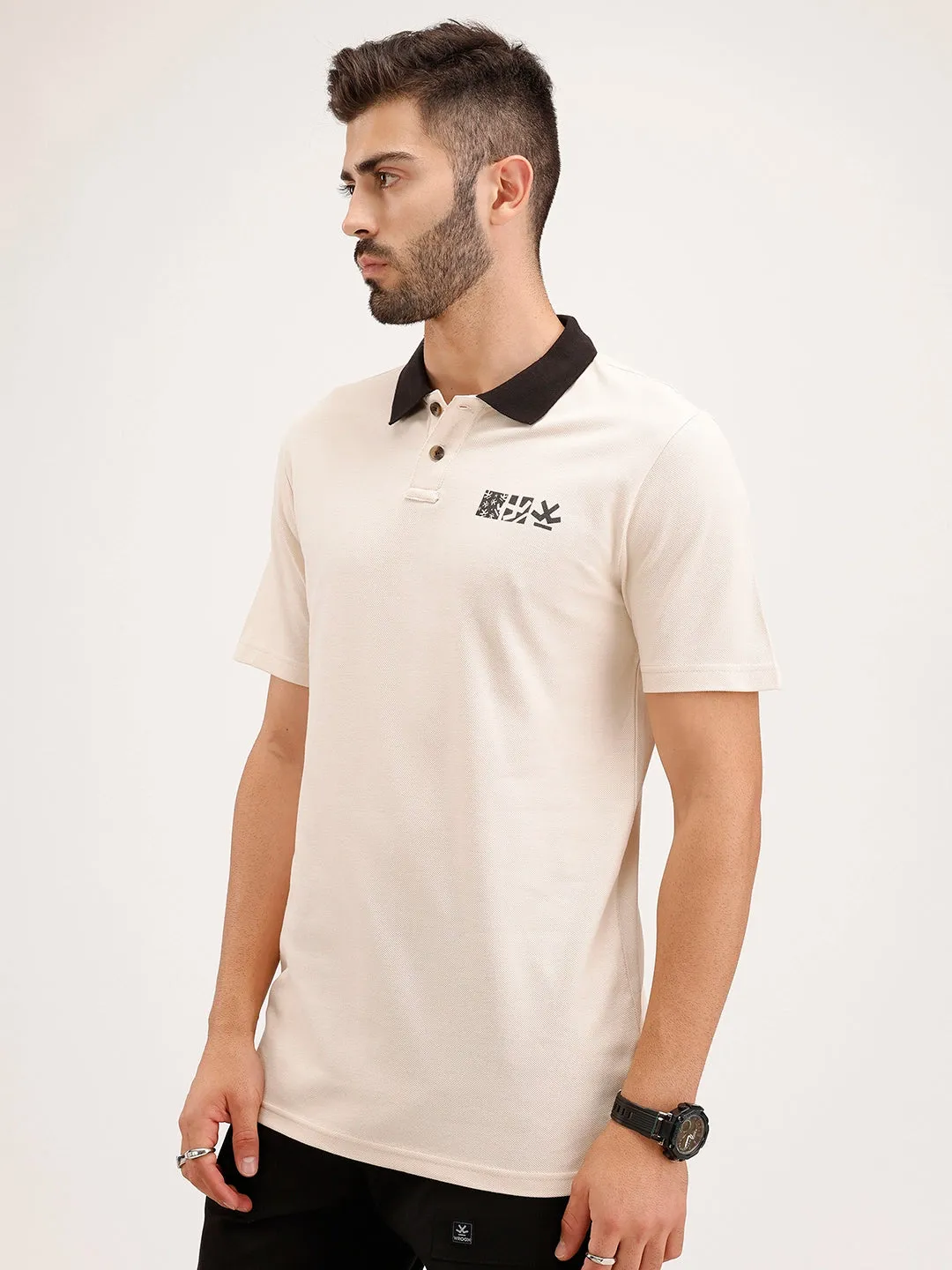 Slim Fit contrast Collar Polo T-Shirt | Beige sold by Wrogn product image thumbnail 4