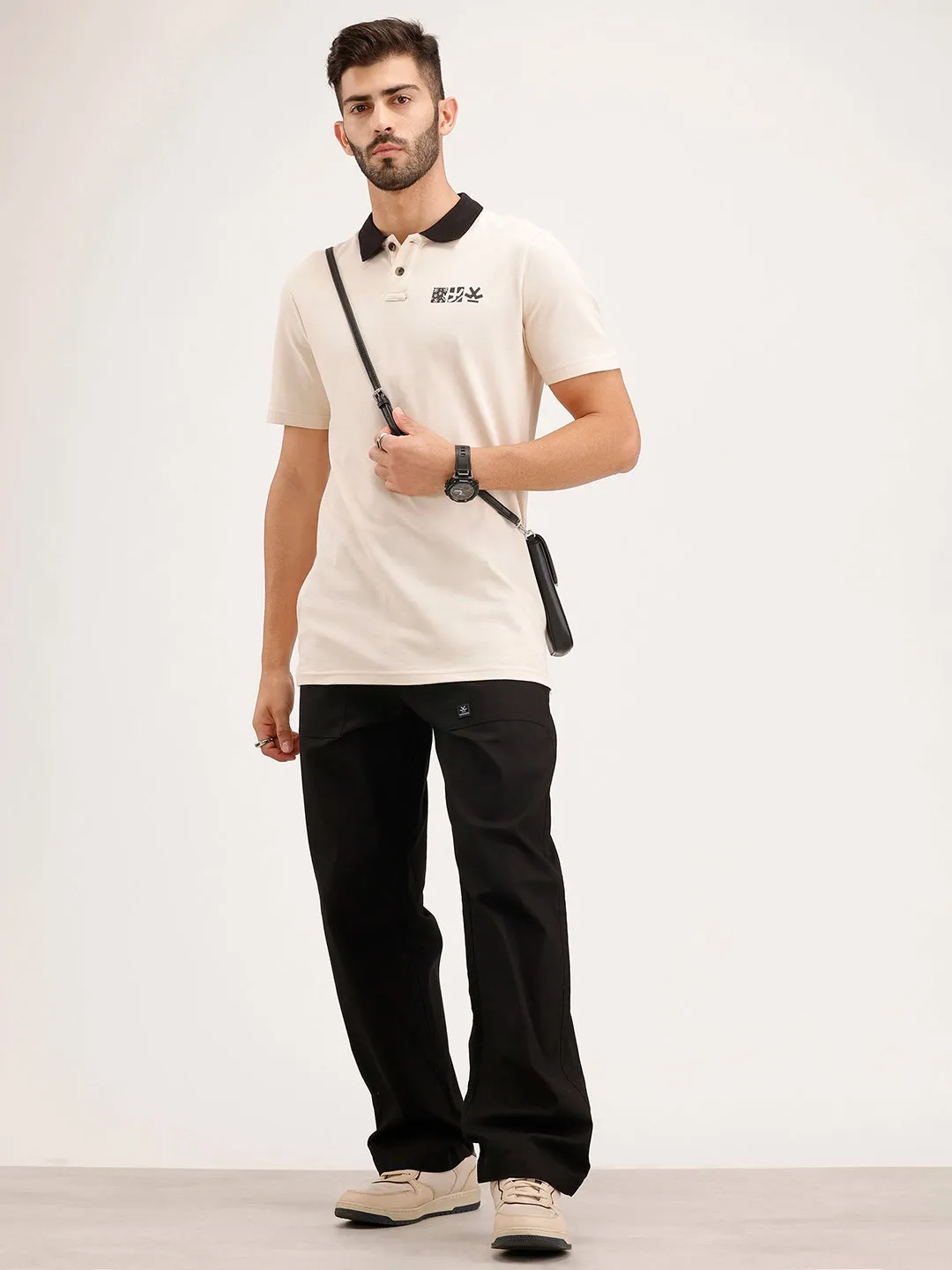 Slim Fit contrast Collar Polo T-Shirt | Beige sold by Wrogn product image thumbnail 2