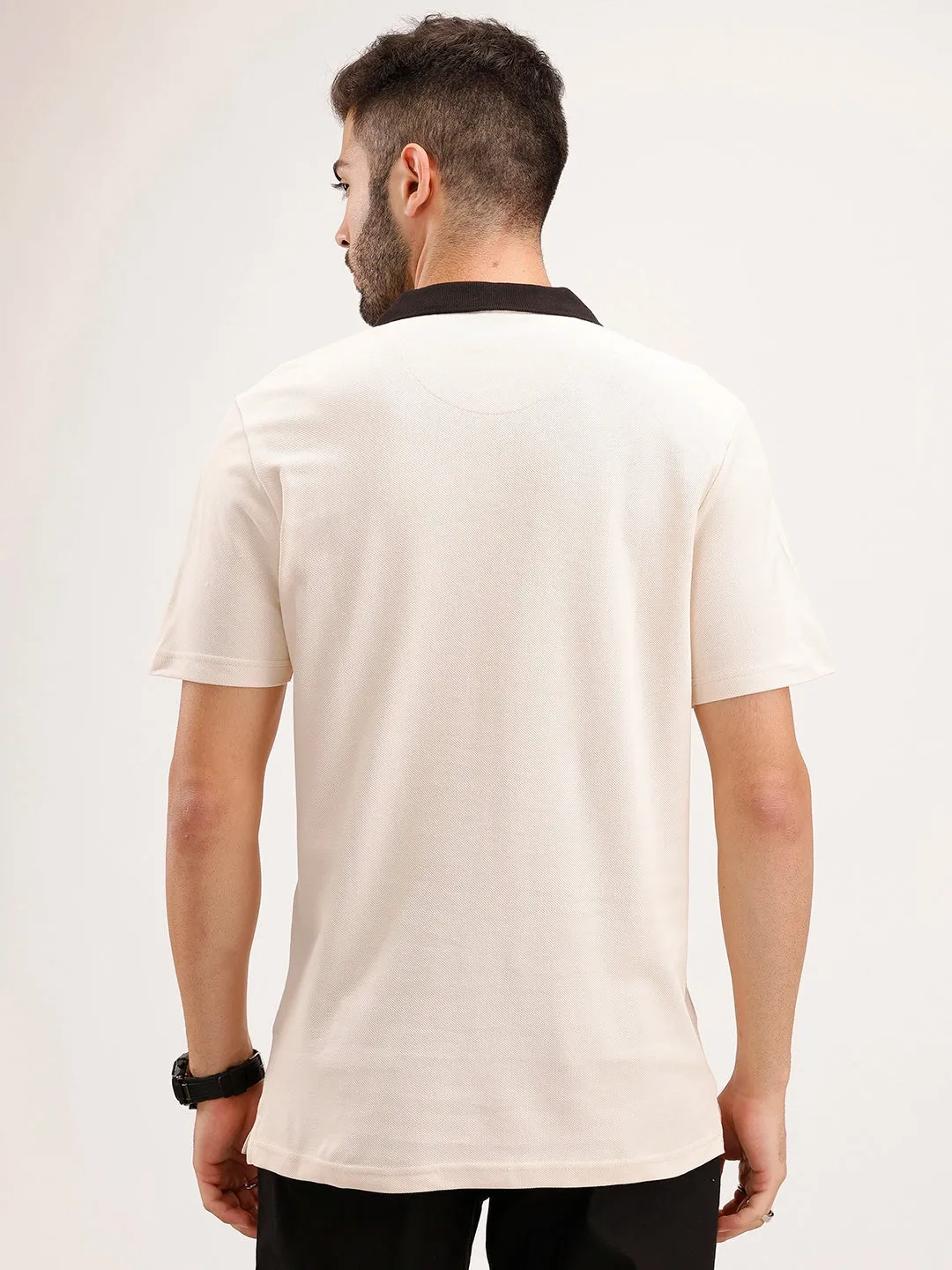 Slim Fit contrast Collar Polo T-Shirt | Beige sold by Wrogn product image thumbnail 3