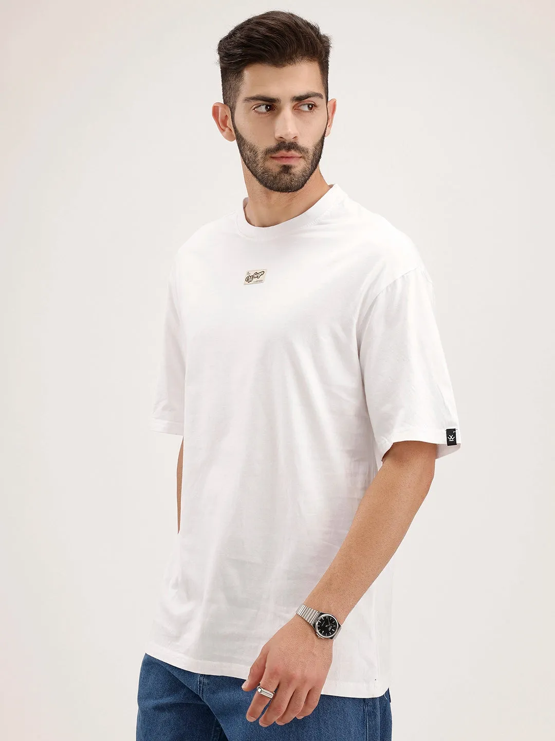 Oversized Patch Detail T-Shirt | White sold by Wrogn product image thumbnail 4