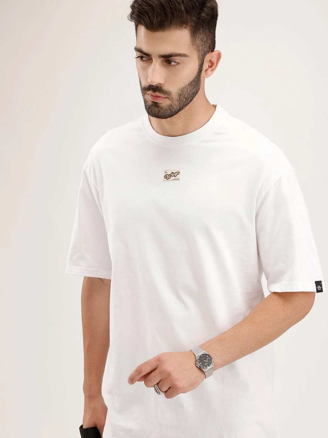 Oversized Patch Detail T-Shirt | White sold by Wrogn