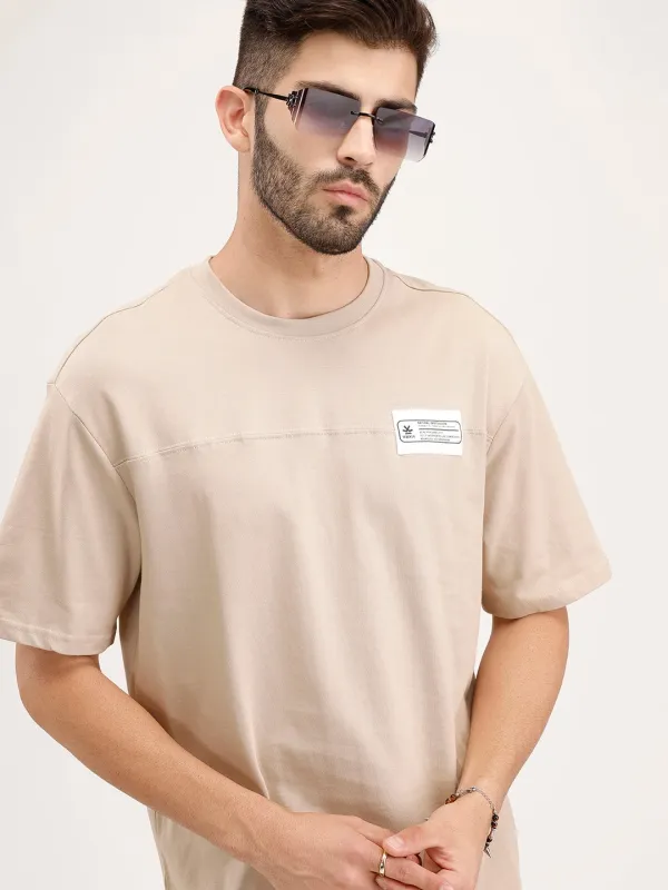 Solid Oversized Cut & Sew T-Shirt | Khaki sold by Wrogn