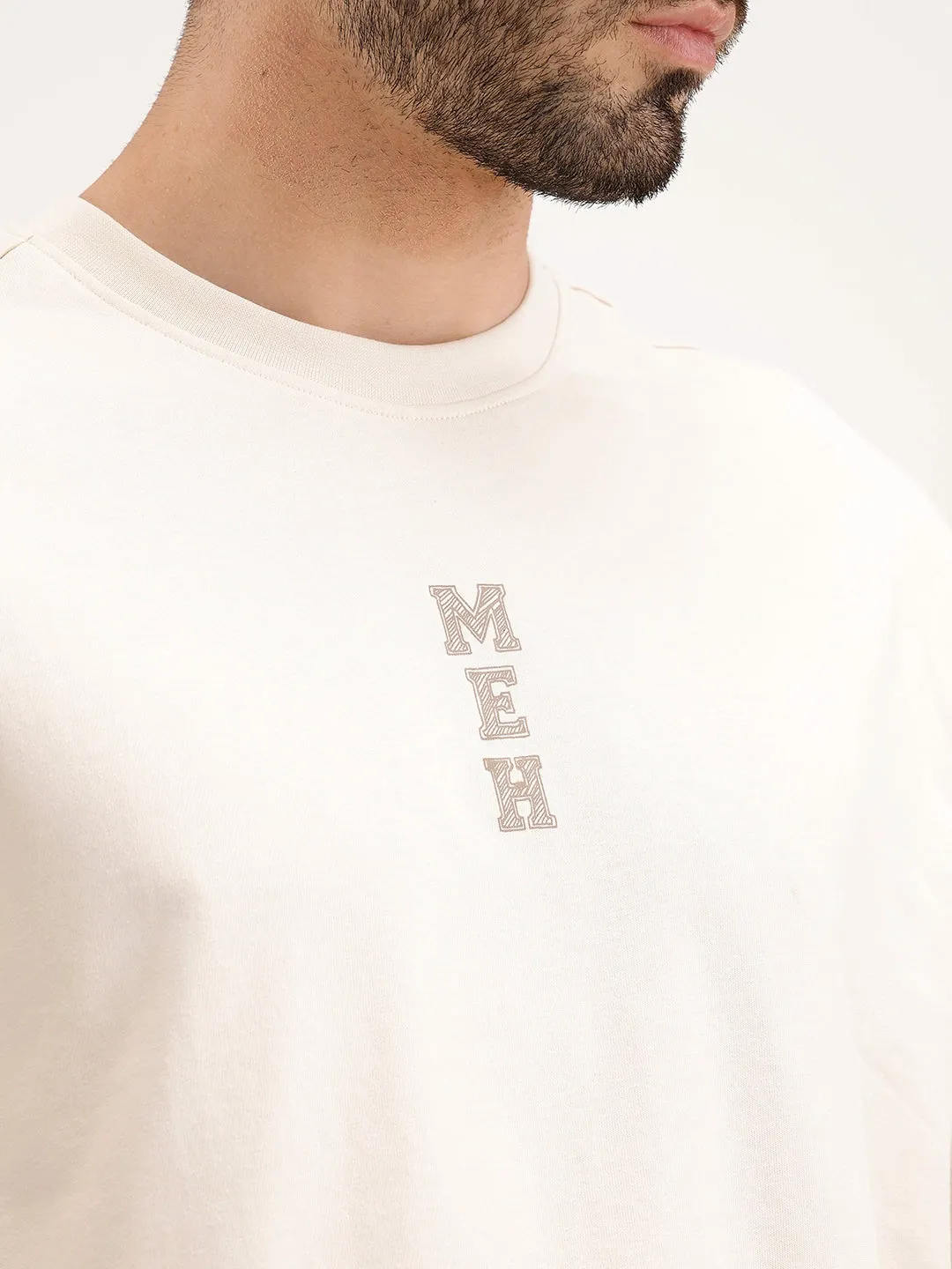 Oversized Embrodered Patch Detail T-Shirt | Beige sold by Wrogn product image thumbnail 5