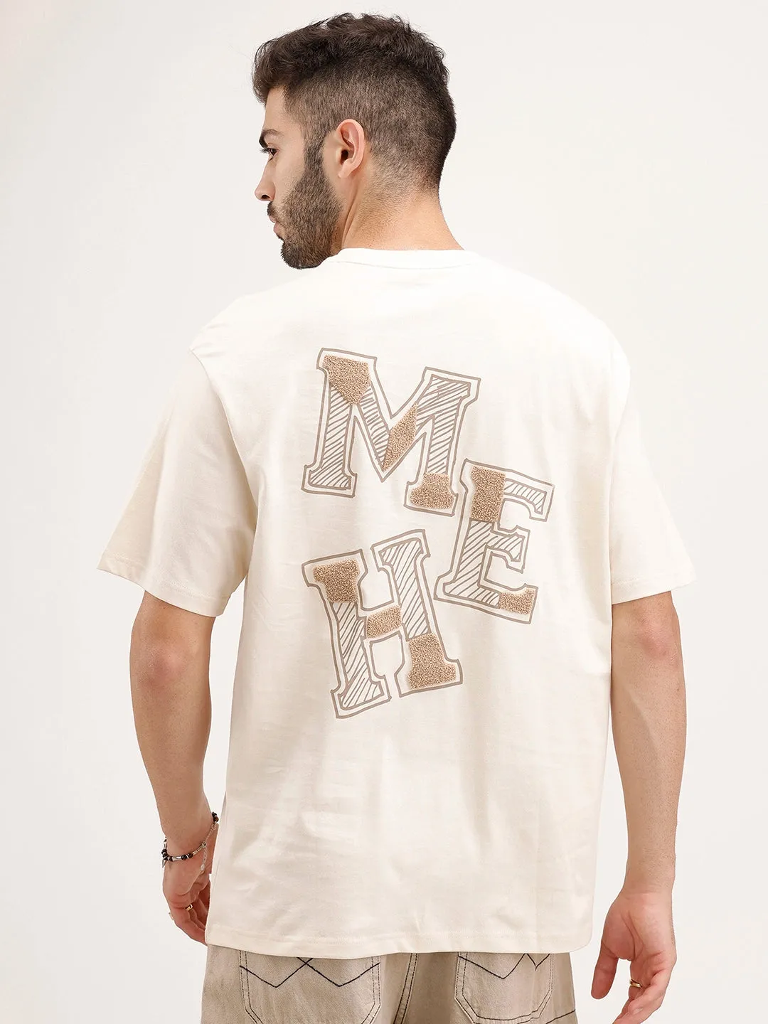 Oversized Embrodered Patch Detail T-Shirt | Beige sold by Wrogn product image thumbnail 3