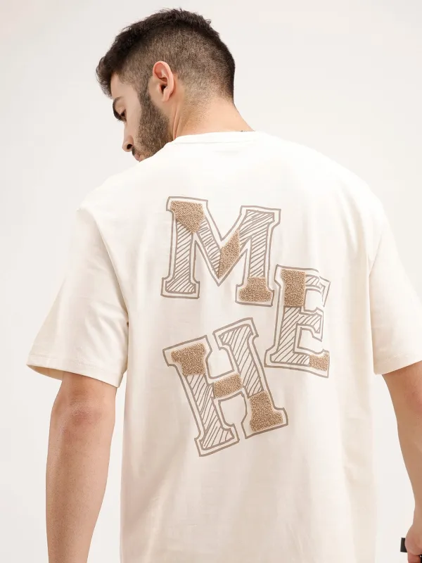 Oversized Embrodered Patch Detail T-Shirt | Beige sold by Wrogn