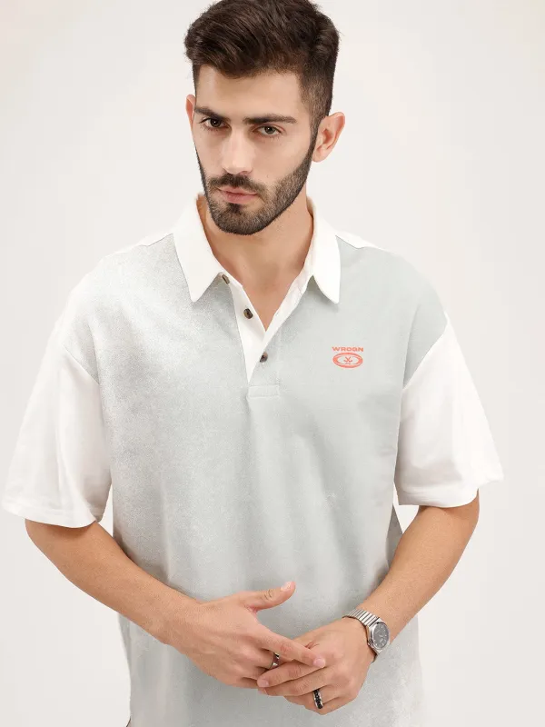 Panel Printed Polo T-Shirt | Off White made by Wrogn