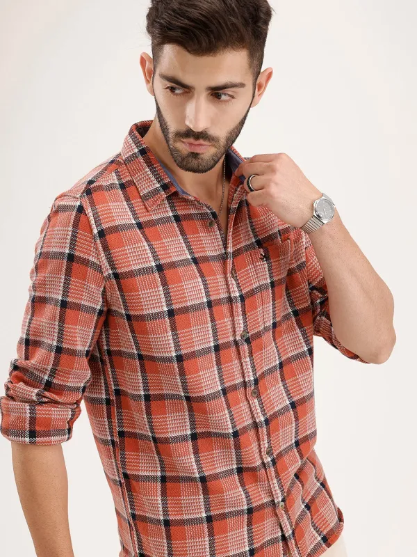 Regular Fit Checkered Shirt | Orange sold by Wrogn