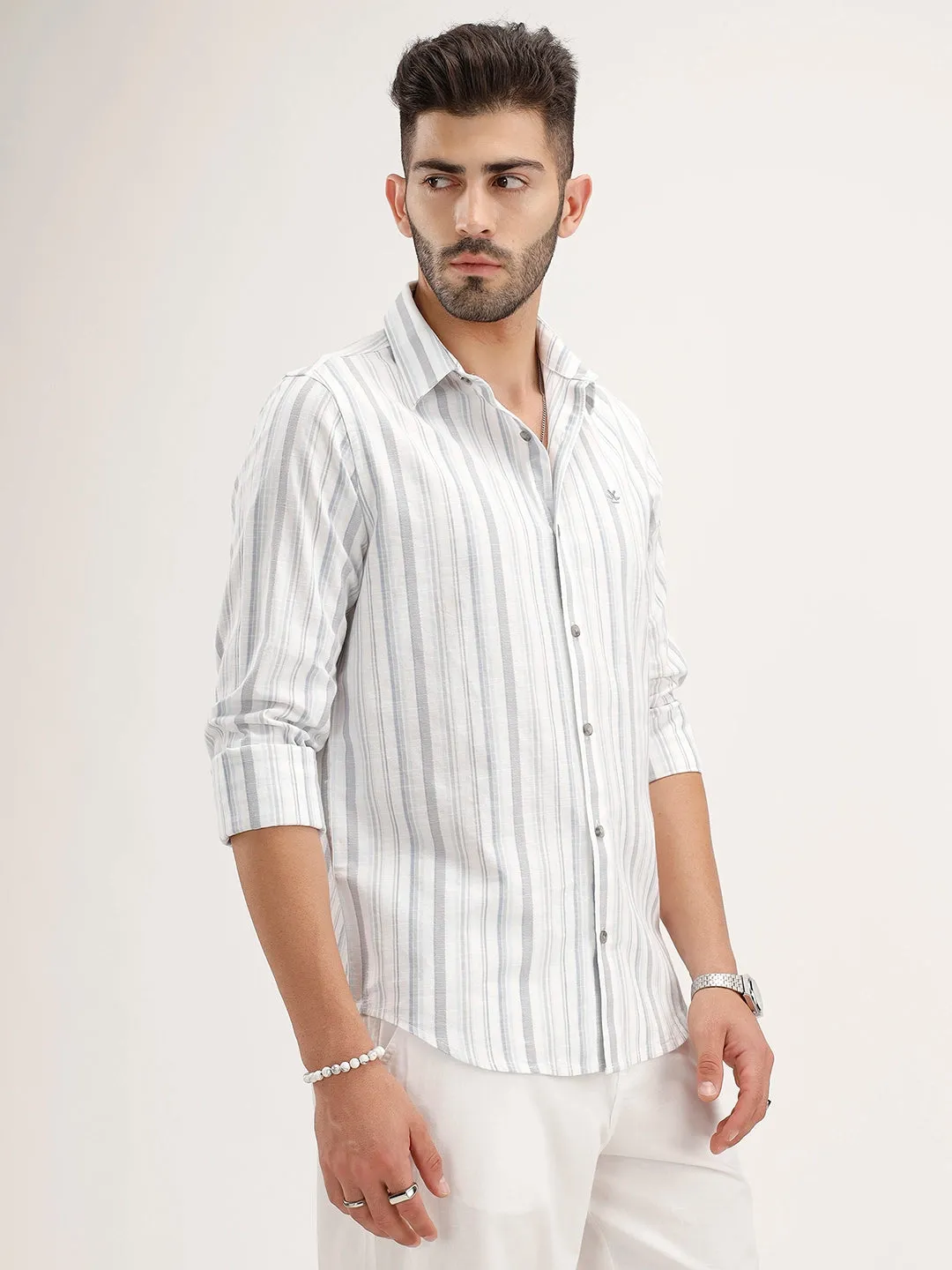 Classic Slim Fit Striped Shirt | Blue sold by Wrogn product image thumbnail 4