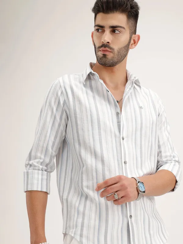 Classic Slim Fit Striped Shirt | Blue made by Wrogn