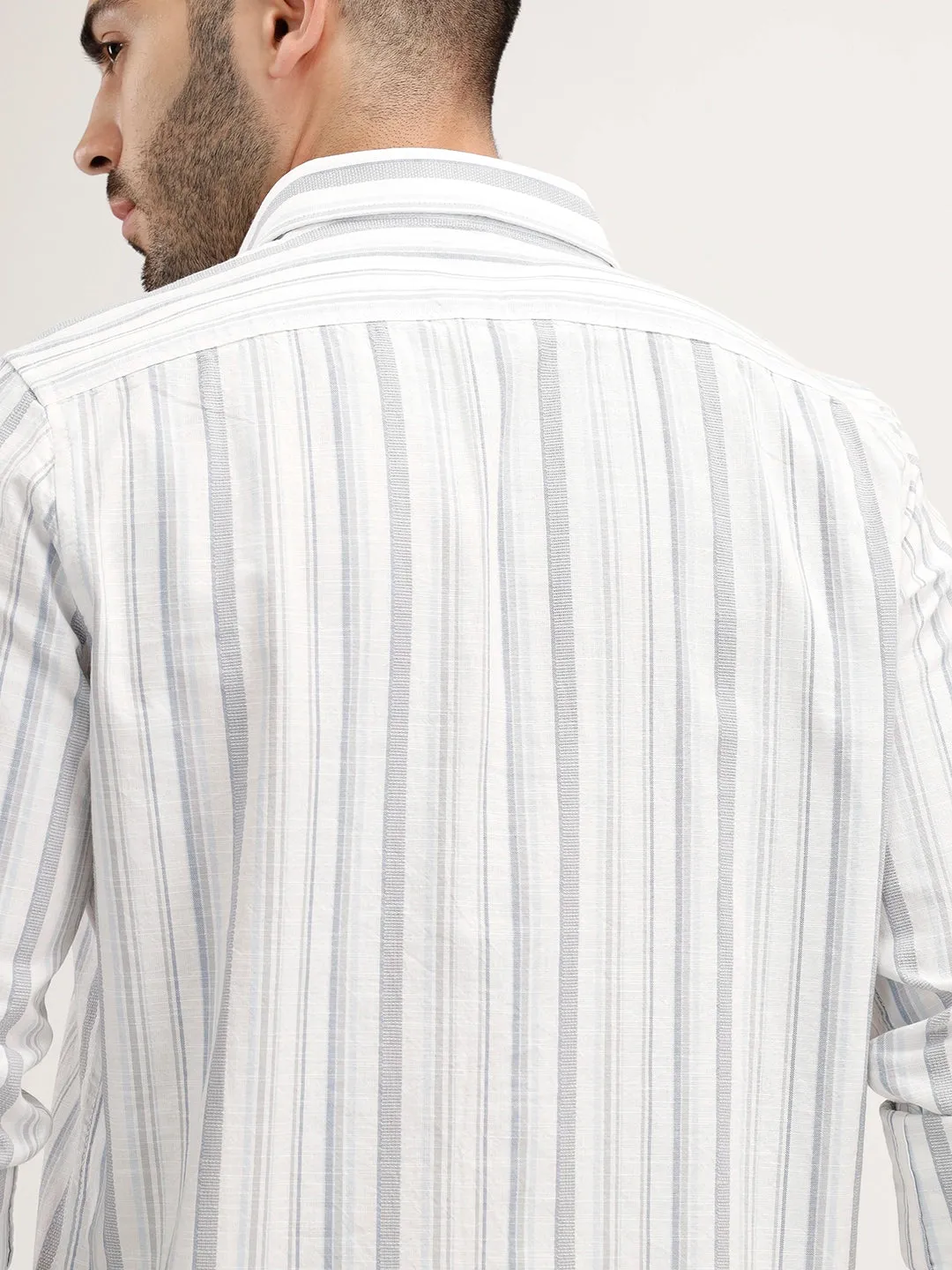 Classic Slim Fit Striped Shirt | Blue sold by Wrogn product image thumbnail 5
