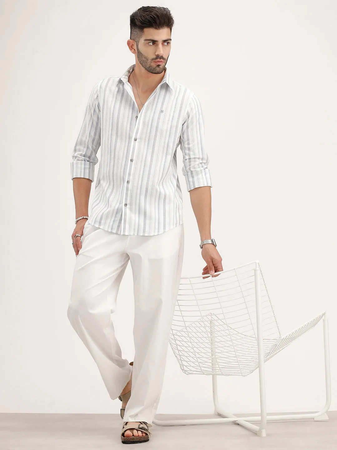 Classic Slim Fit Striped Shirt | Blue sold by Wrogn product image thumbnail 2