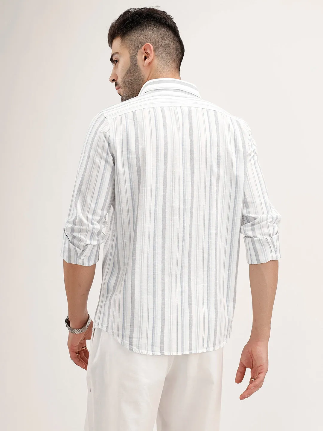 Classic Slim Fit Striped Shirt | Blue sold by Wrogn product image thumbnail 3