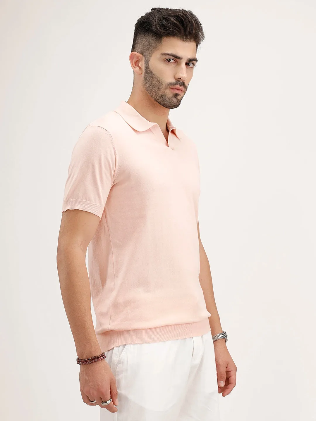 Slim Fit Flat Knit Polo T-Shirt | Peach sold by Wrogn product image thumbnail 4