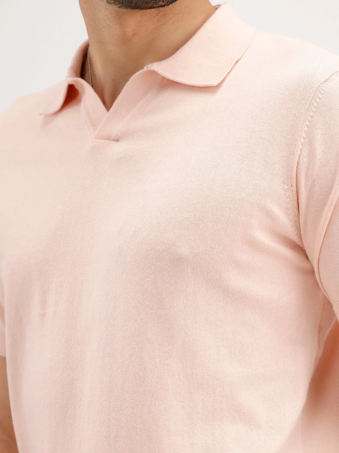 Slim Fit Flat Knit Polo T-Shirt | Peach sold by Wrogn product image thumbnail 5