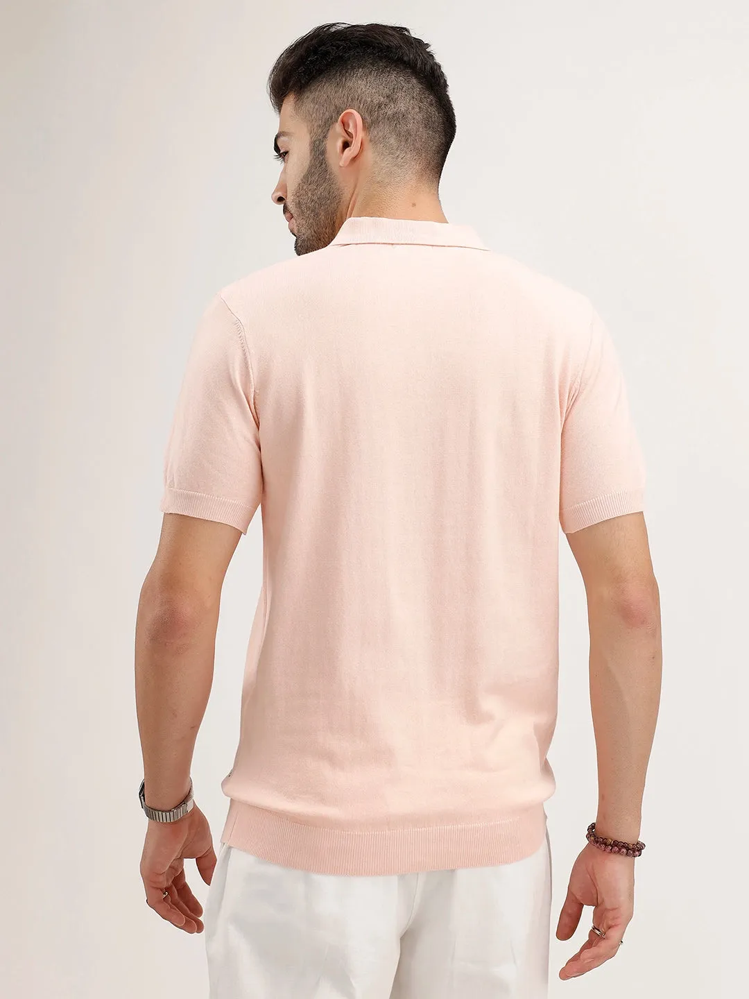 Slim Fit Flat Knit Polo T-Shirt | Peach sold by Wrogn product image thumbnail 3