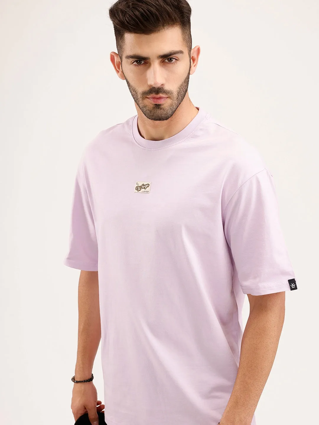 Oversized Fit Patch Detailed T-Shirt | Purple sold by Wrogn