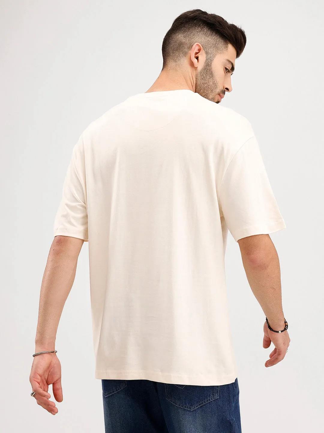 Oversized Fit Placemet Printed T-Shirt | Beige sold by Wrogn product image thumbnail 3