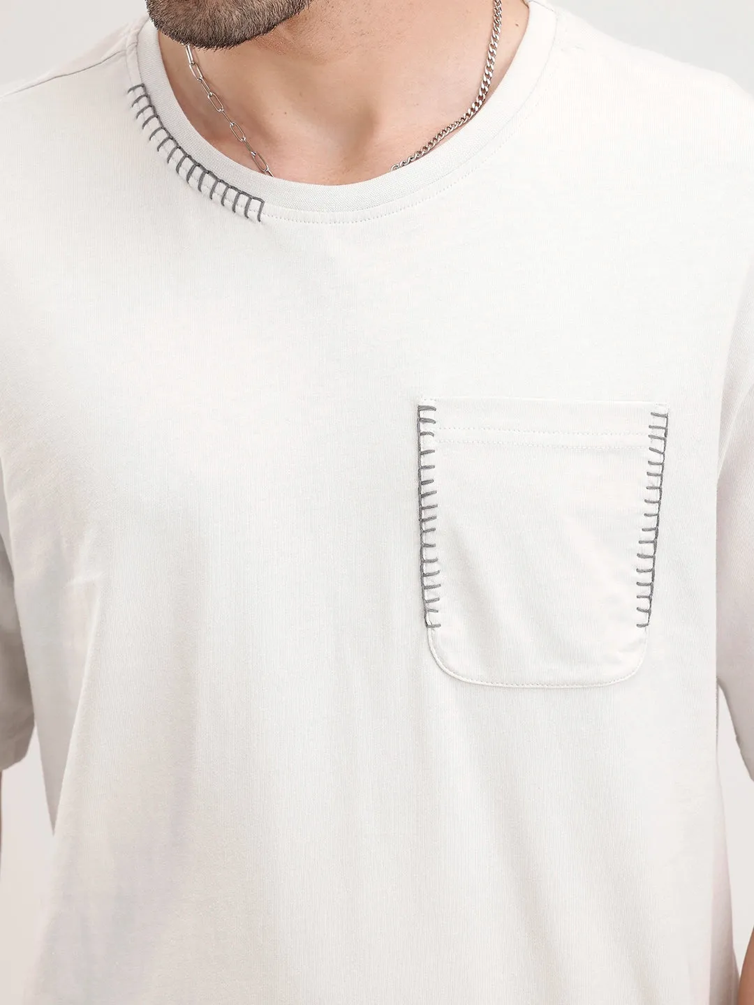 Oversized Embroidered Patch Pocket | White sold by Wrogn product image thumbnail 5