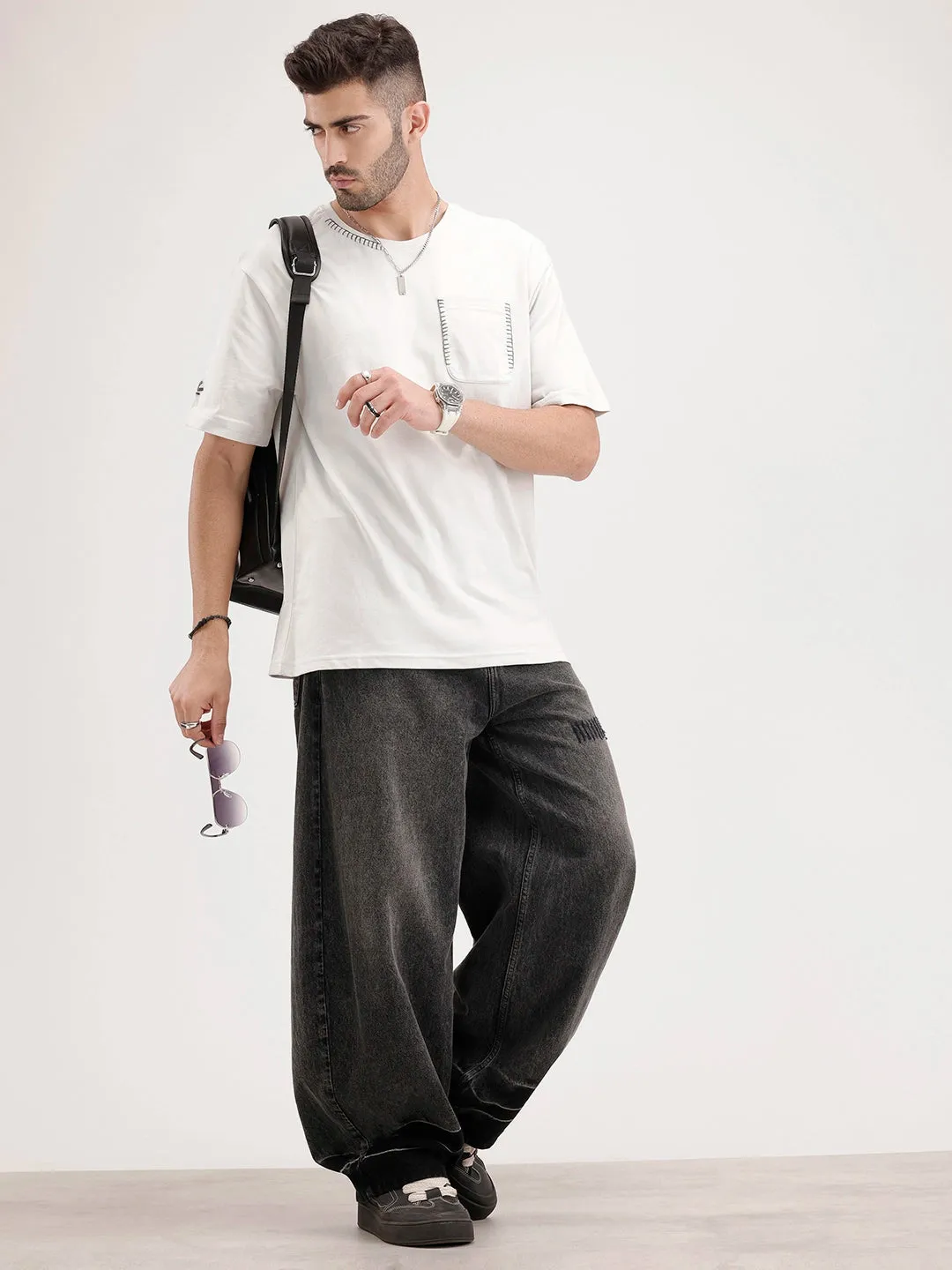 Oversized Embroidered Patch Pocket | White sold by Wrogn product image thumbnail 2