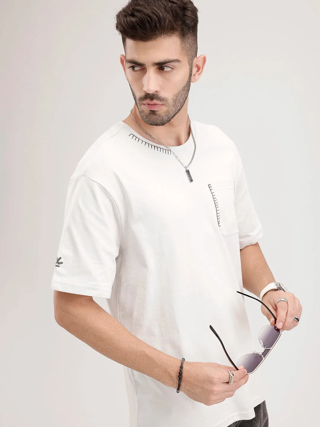 Oversized Embroidered Patch Pocket | White sold by Wrogn