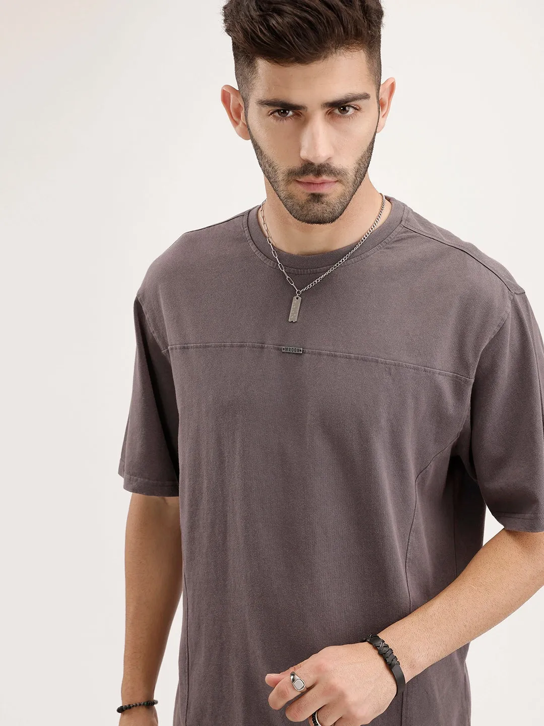 Oversized Cut & Sew T-Shirt | Dark Grey sold by Wrogn
