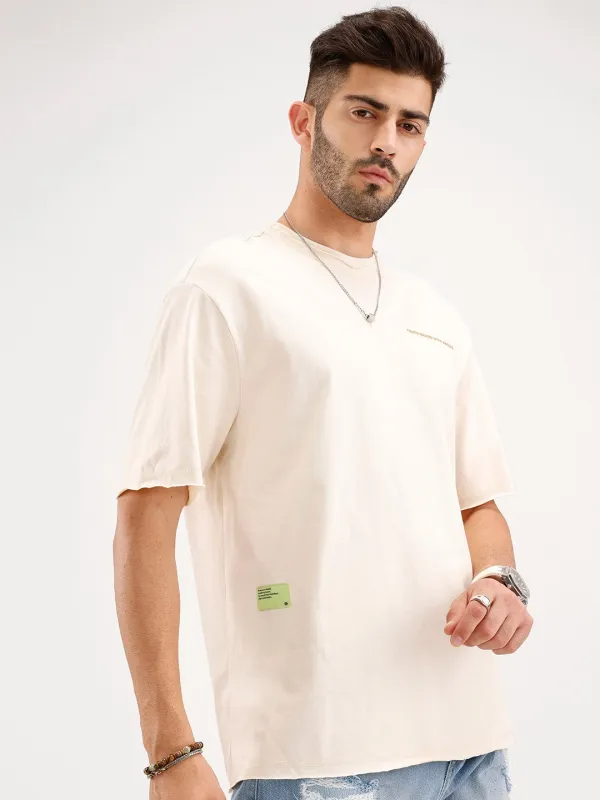 Oversized Raw Edge T-Shirt | Beige sold by Wrogn