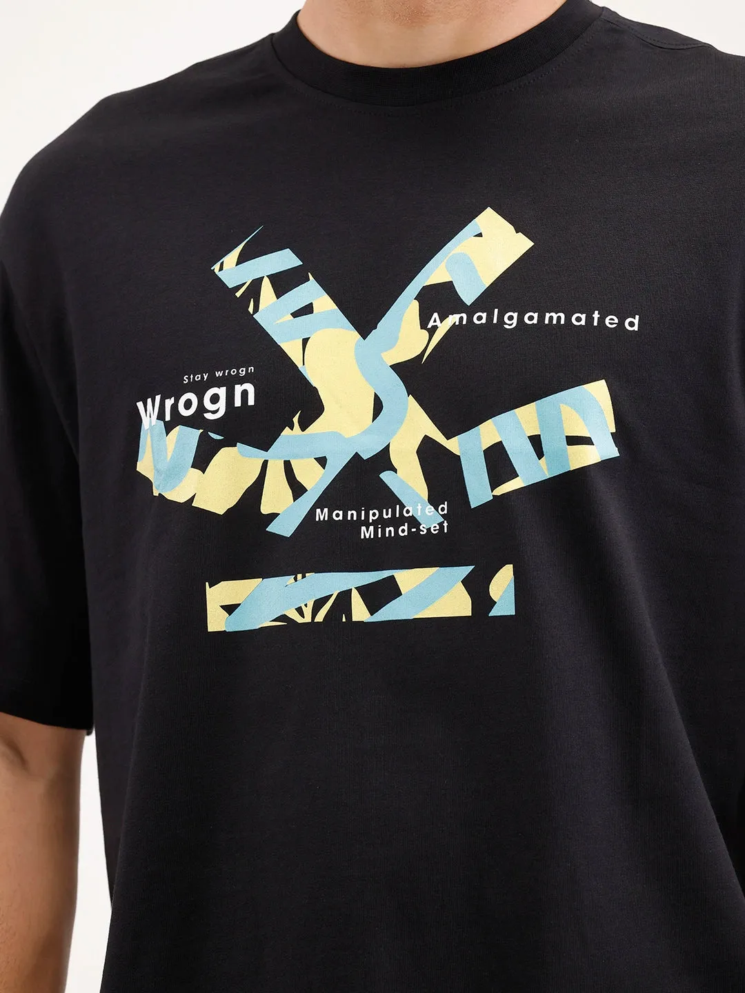 Oversized Fit Placement Printed T-Shirt | Black sold by Wrogn product image thumbnail 5
